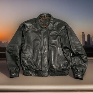 Midwest International Leather Bomber Jacket Black Zip & Snap Men's 46 Vintage